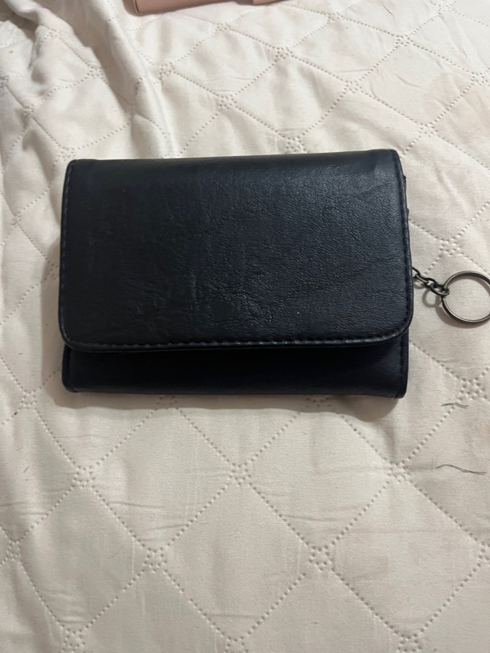 Black  Faux Leather Keychain Wallet with Belt loop to covert to belt bag.